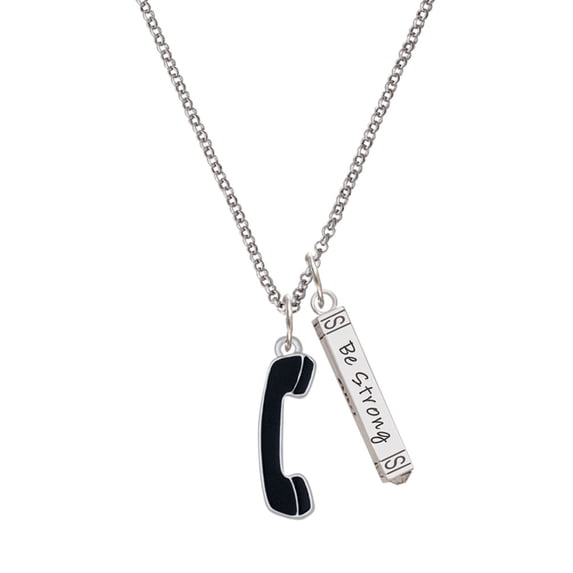 Delight Jewelry Silvertone Black Telephone Silvertone Be Strong and Courageous Bar Charm Necklace, 23"