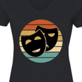 thumbnail image 4 of Inktastic Theater Masks Acting Retro Sunset Women's V-Neck T-Shirt, 4 of 5