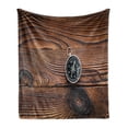 thumbnail image 1 of Compass Soft Flannel Fleece Throw Blanket, Navigator Tool on Wooden Backdrop from Above Vista Photo, Cozy Plush for Indoor and Outdoor Use, 50" x 60", Charcoal Grey Caramel, by Ambesonne, 1 of 6