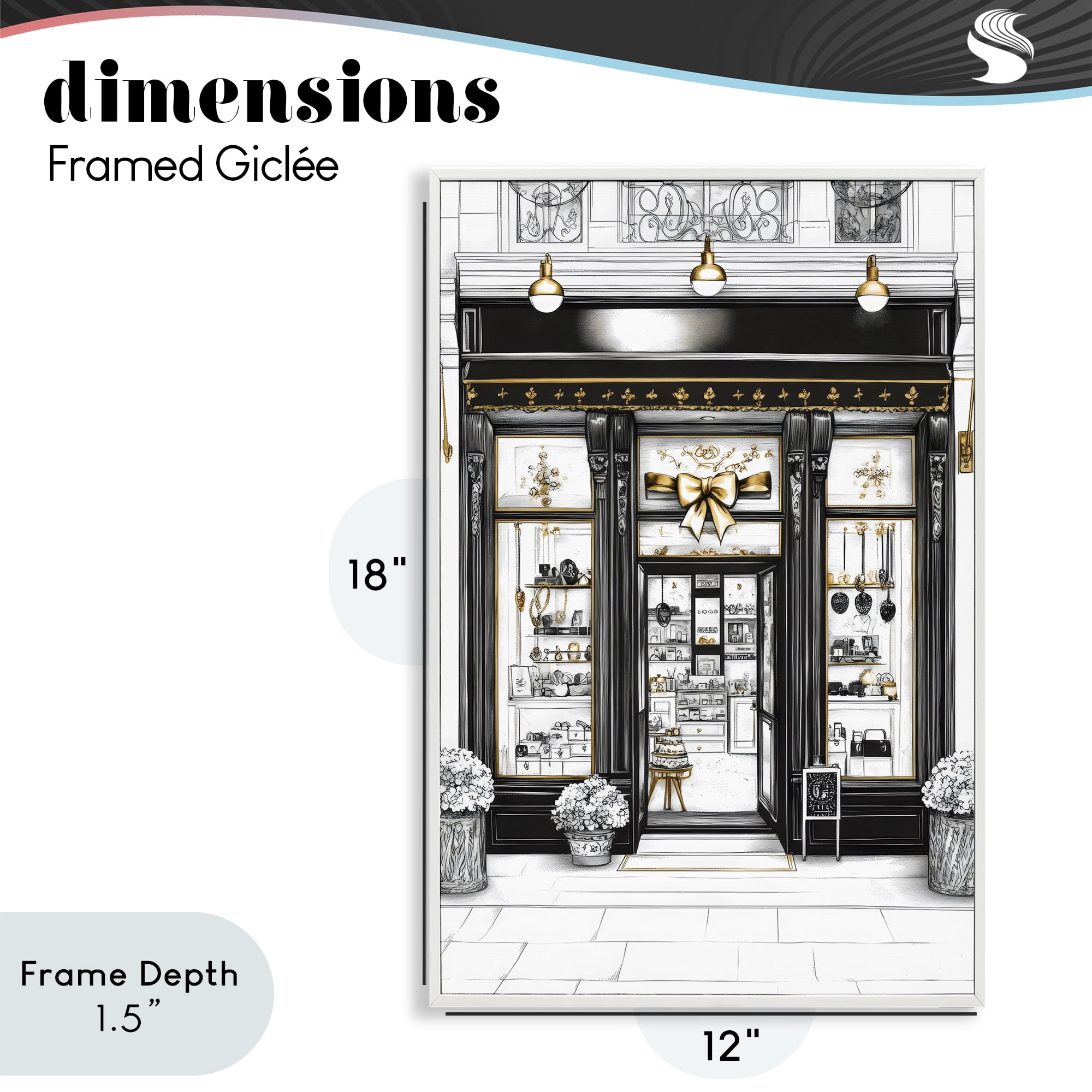 Stupell Industries Glam Paris Shop Facade White Framed Giclee Art, design by Petal Prints Design
