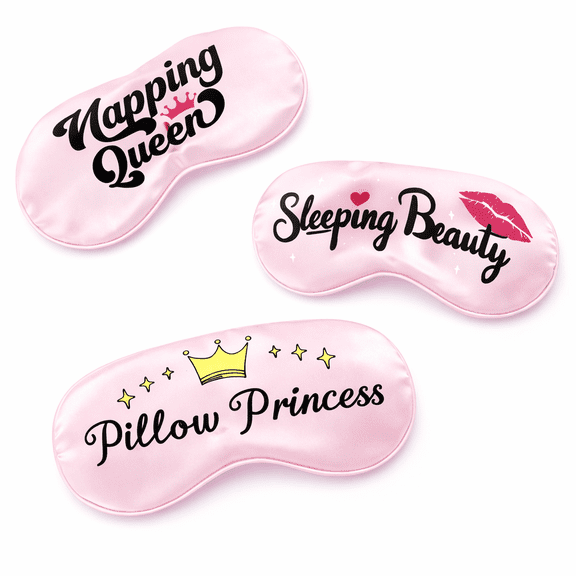 Set of 3-Napping Queen, Sleeping Beauty, Pillow Princess Funny Sleep Masks Bundle for Women and Teen Girls, Ultra Soft Sleeping Mask with Adjustable Strap