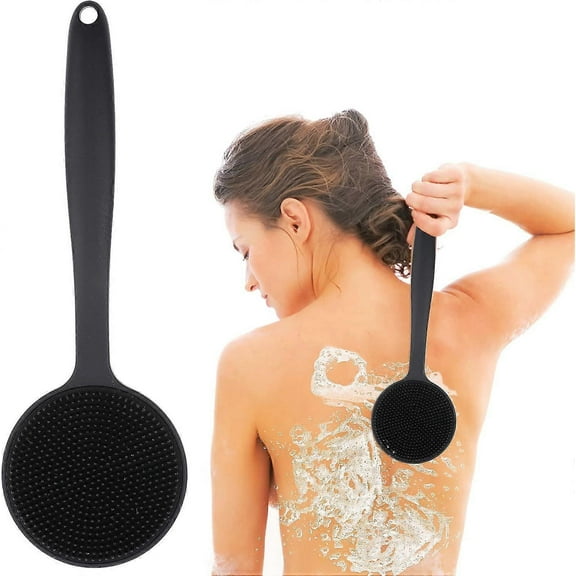 Silicone Back and Body Scrubber Long Handle Bath Shower Brush, Body Exfoliator (Short Handle)