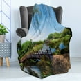 thumbnail image 4 of Wooden Bridge Soft Flannel Fleece Throw Blanket, Scenery of Lake and Spring English Garden Peaceful Landscape Photo, Cozy Plush for Indoor and Outdoor Use, 50" x 60", Multicolor, by Ambesonne, 4 of 5