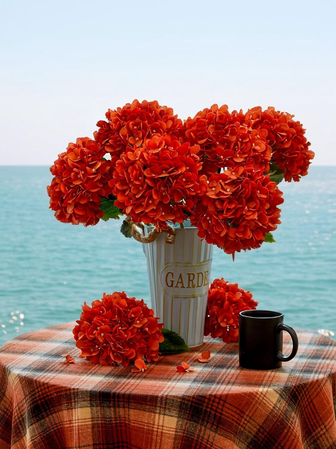 5PCS 15.4In Artificial Hydrangea Silk Flowers Bouquet Faux Hydrangea Stems for Wedding Centerpieces Home Decor (White, 5)