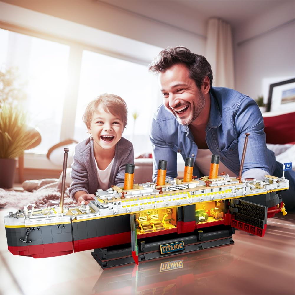 2 in 1 Mini Ship Building Block 1883 PCS with Glacier Display Stand Toy Gift for Adults Teens Kids Aged 10+
