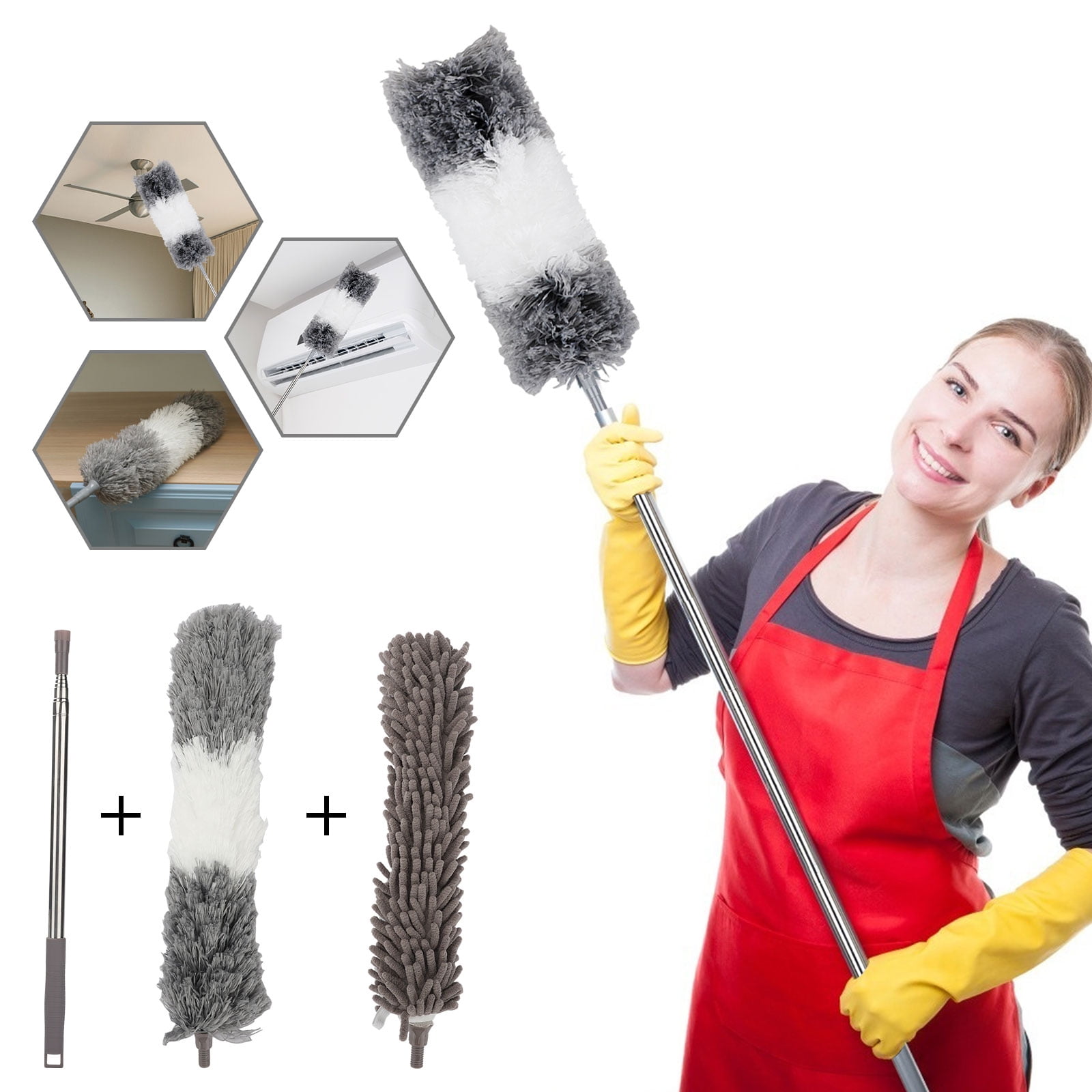 Baseboards and Cars Blinds Radiators Long Handled Flexible Duster for Cleaning Cobwebs Lights Activave Extendable Feather Duster Telescopic with Microfiber Head High Ceiling Fan Blue