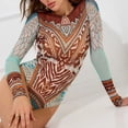 thumbnail image 3 of JoveMarine Women's Bohemian Printed One-Piece Swimsuit Fashion Tight-Fit Monokini with V-Neck for Retro Beach Vacation and Pool Holiday Brown 2XL, 3 of 8