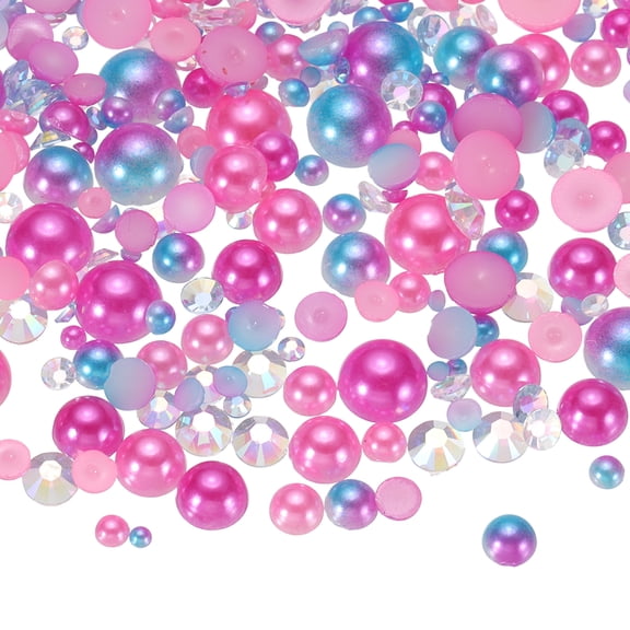 Uxcell 50g Half Pearl Rhinestones, Frozen Series, Mixed Sizes 3-10mm/0.12-0.39inch" Mix Flatback Resin Rhinestones Half Round Pearls for DIY Crafts Tumblers Nails Face Art
