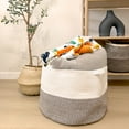 thumbnail image 4 of A*Homeist Extra Large Cotton Rope Basket 21.7"x 13.8" Blanket Basket Woven Baby Laundry Baskets Toys Storage Basket with Handle - White & Brown, 4 of 6