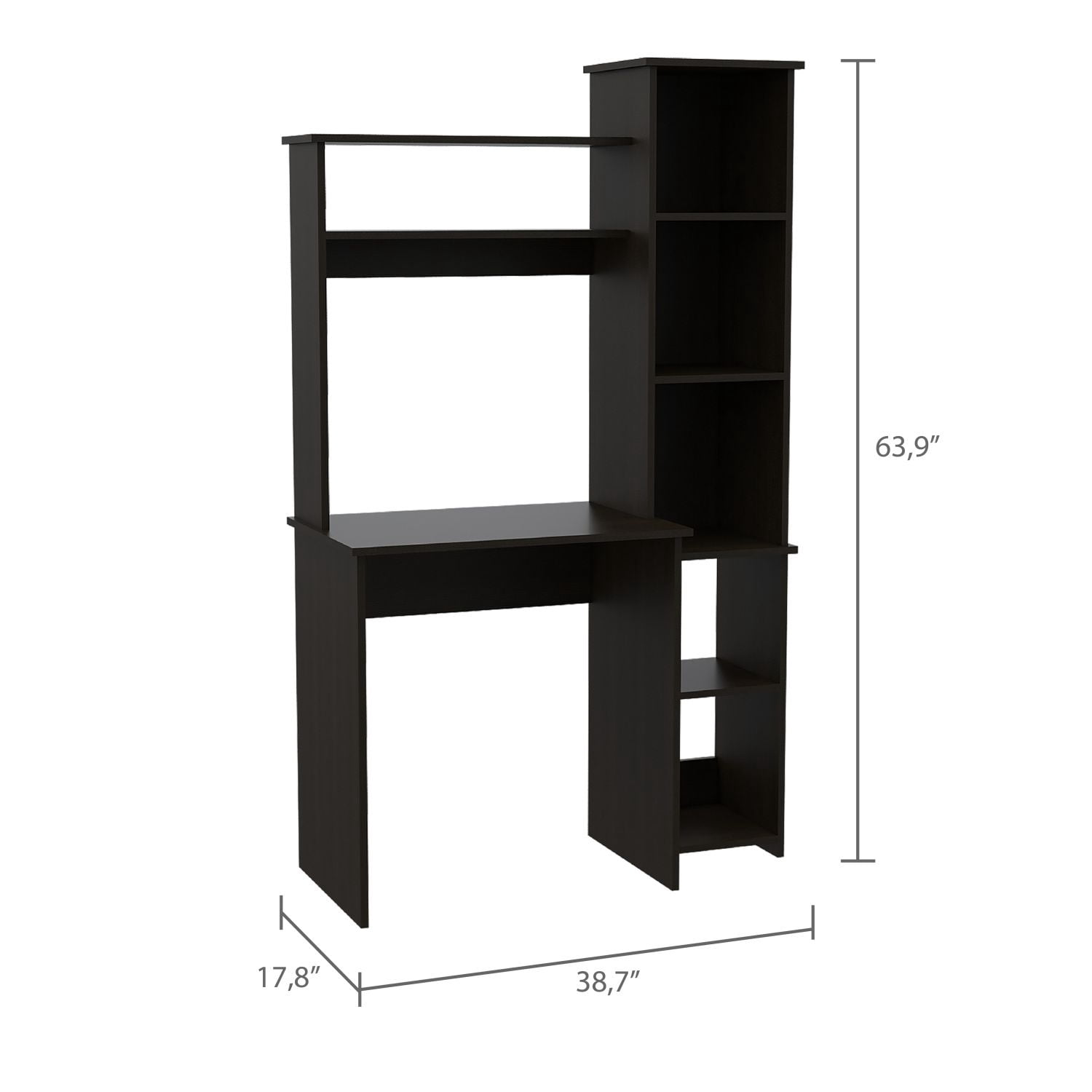 Asteroutdoor Wenge 6-Shelf Writing Desk with Built-in Bookcase, Particle Board, 39.7 in Wide, 63.9 in High, Home Office Study