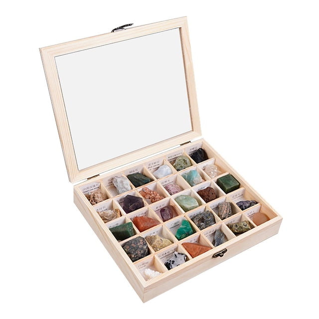 Colección minerales de 30 piezas con caja de coleccionista / vitrina para principiante de cristales de piedras para niño Hugo colección de rocas y minerales