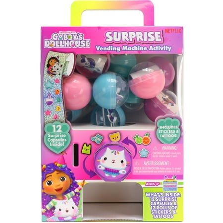 Tara Toy: Surprise Vending Machine: Gabby's Dollhouse- 12 Capsules With Stickers & Tattoos Rolls, Puffy & Sparkle, Glow-In-The Dark, Kids Ages 3+