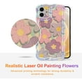 thumbnail image 2 of Case for iPhone 12, Colorful Retro Oil Painting Flower Laser Glossy Design Cute Curly Waves Edge Exquisite Phone Cover Stylish Durable TPU Protective Case for Girls Women - Pink Purple, 2 of 12