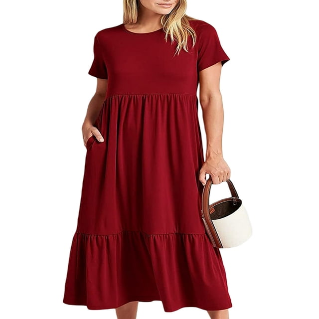 EIMELI Robe Longue pour Femmes Manches Courtes Robe Ample Unie d'Été avec Poches