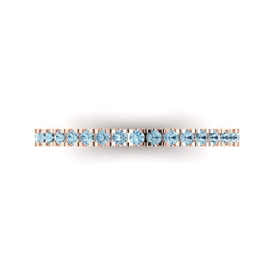 0.57 ct Brilliant Round Cut Natural Aquamarine 18K Rose Gold Stackable Band SZ 4.25