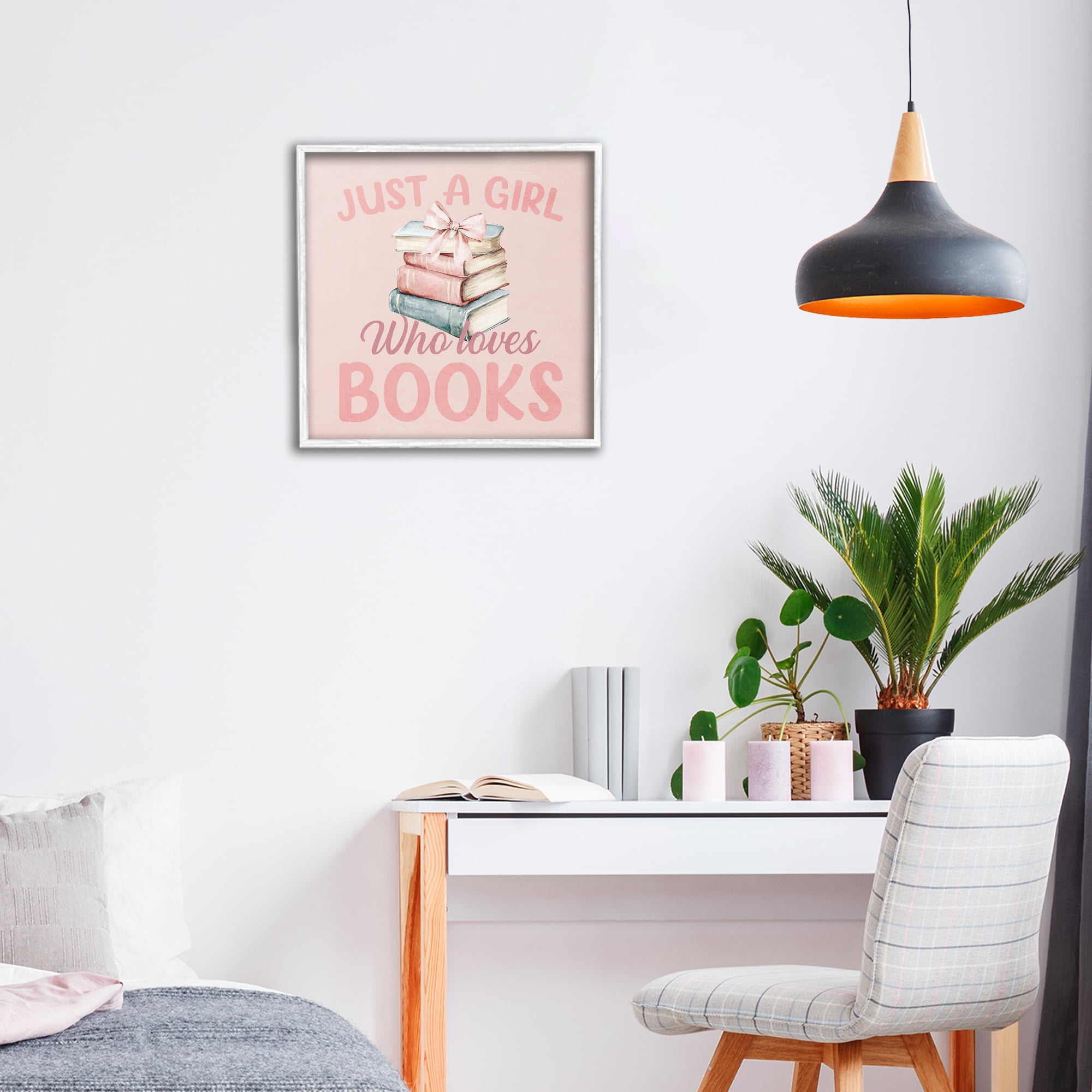 Reader Girl Who Loves Books White Framed Giclee Art, design by Kim Allen