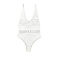 thumbnail image 2 of Nrmvnmi Women's Solid Color One Piece Monokini Swimsuits V-Neck Bathing Suits With Belted White-L Mothers Day Gifts, 2 of 7