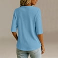 thumbnail image 3 of JIAYUE Women's T Shirt Fashion Classic Knit Casual Solid Color Three Quarter Length Sleeve Tunic Shirts Comfort Crew Neck Button Down Tees Loose Female Versatile Daily Loose Fit Tops, 3 of 4