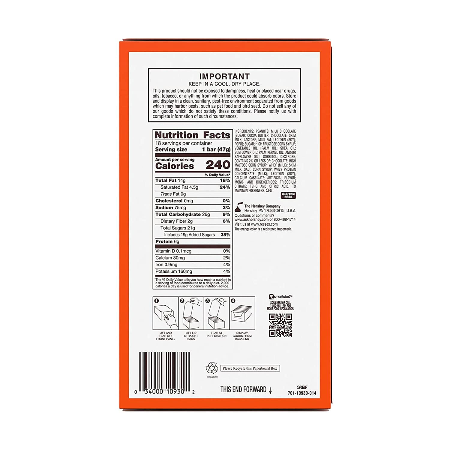 REESE'S Nutrageous Chocolate Peanut Butter Candy Bar (Pack of 18)