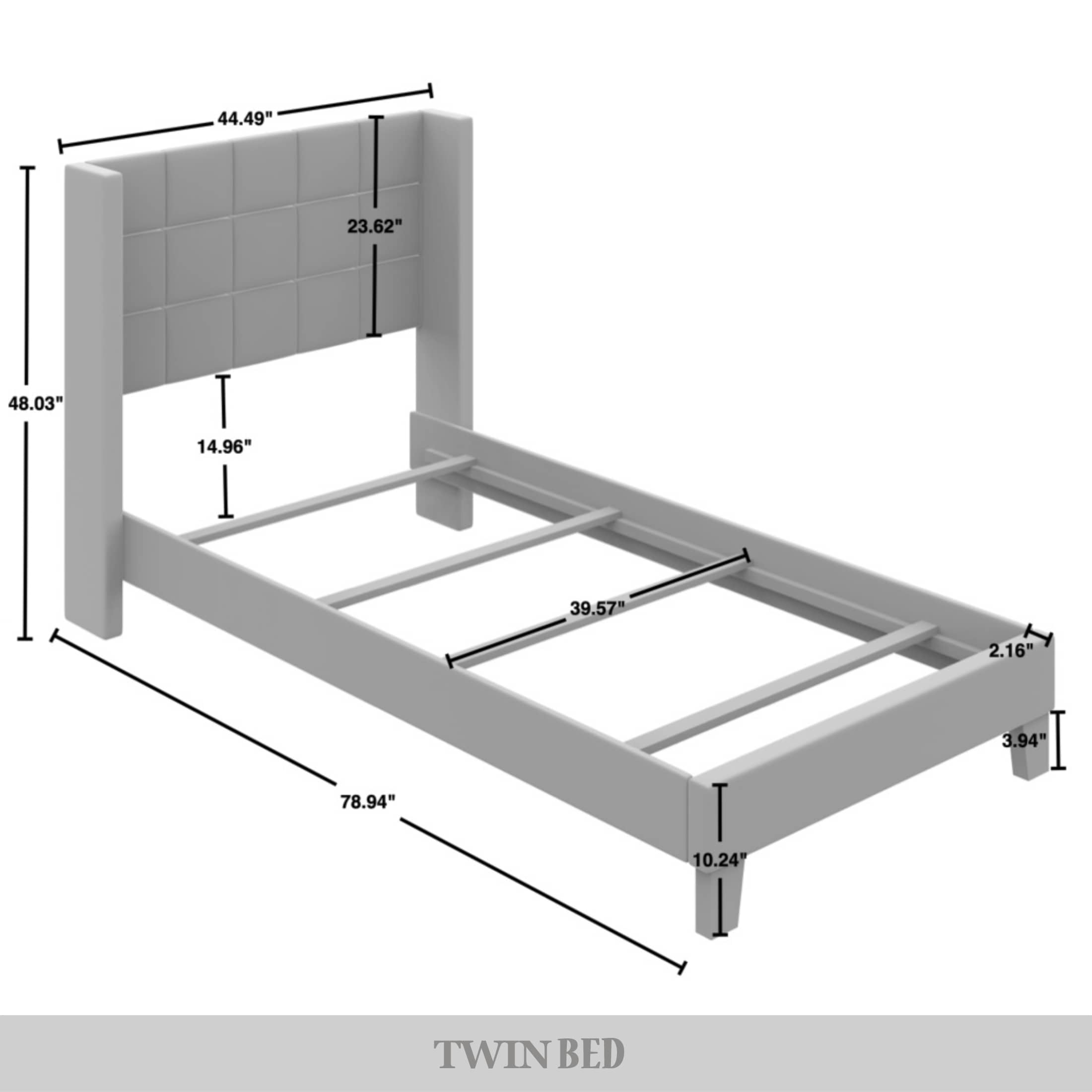 Castle Place Elegant Wingback Linen Upholstered Twin Bed, Light Grey