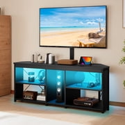 Craftian TV Stand with Mount for 32-70" TV, LED Entertainment Center with Power Outlets for Living Room, Black