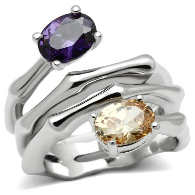 Women Rhodium Brass Ring with AAA Grade CZ in Multi Color - Size 10