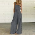 thumbnail image 2 of ShomPort Cotton Casual Jumpsuit for Tall Women Summer Fashion Sleeveless Side Button Wide Leg Rompers with Pockets, 2 of 4