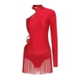 thumbnail image 5 of iiniim Women's Latin Dance Dress Single Long Sleeve Backless Rhinestone Fringe Ballroom Party Red XL, 5 of 6