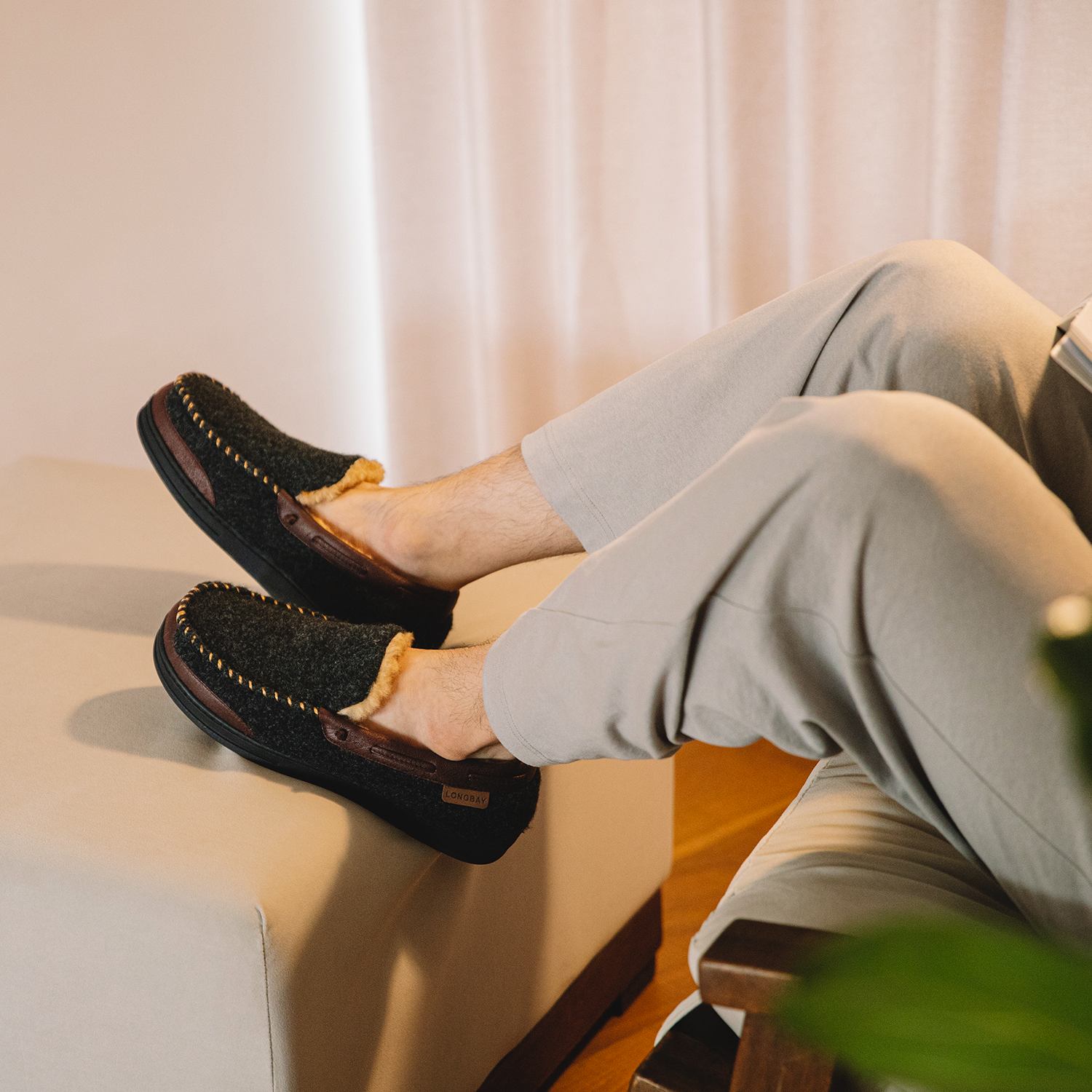 LongBay Men's Moccasin Slippers With Memory Foam photo 3