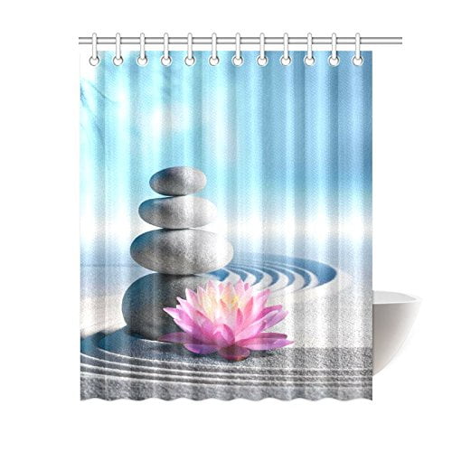 BPBOP Zen Garden Shower Curtain, Japanese Spa Zen Stone Lily Sand
