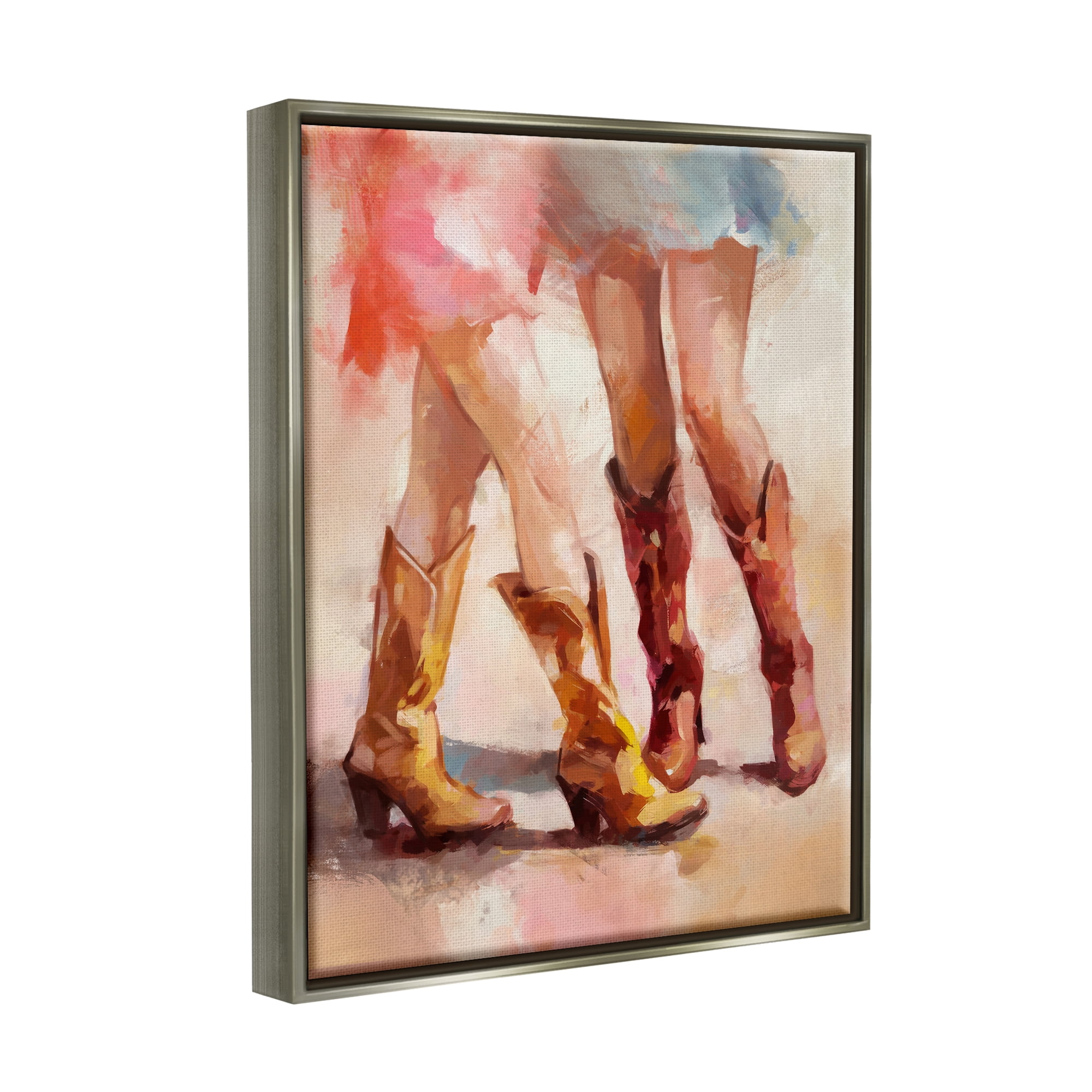 Stupell Industries Dancing Cowgirl Boots Abstract Painting Gray Floater Framed Canvas Art Print Wall Art, 25 x 31