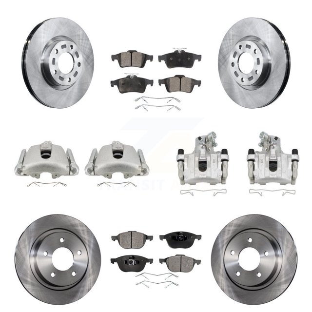 Transit Auto Front Rear Disc Brake Caliper Rotors and Semi-Metallic Pads Kit (10Pc) for Car Mazda 3 Sport KC8-100990P
