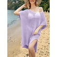 thumbnail image 2 of DAKIMOE Womens Swimsuit Cover Up Summer Casual Crochet Hollow Out Coverup Short Sleeve Bathing Suit Bikini Swimwear Beach Dress, Purple, 2 of 5