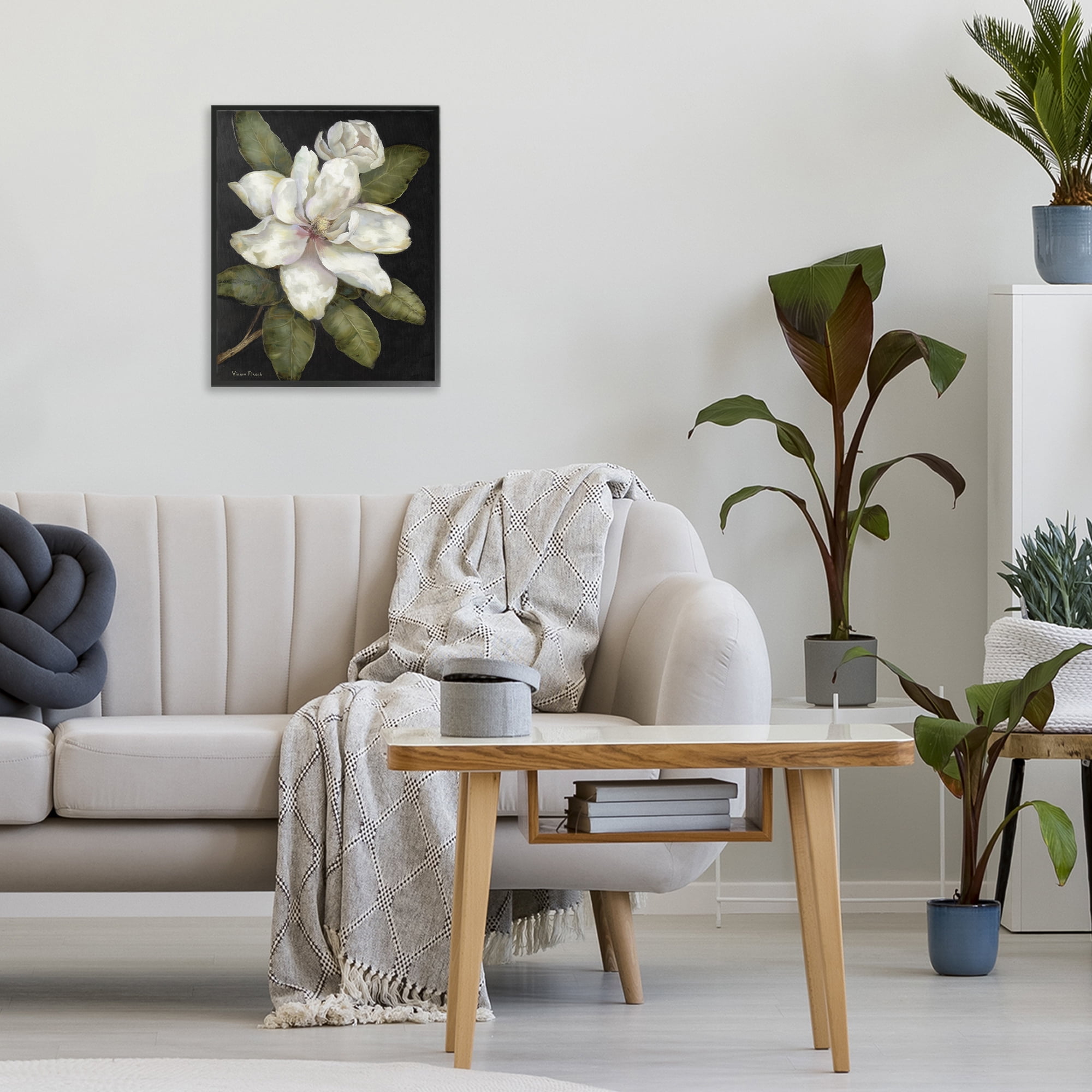 Stupell Industries Budding Magnolia Blooms Black Framed Giclee Art, design by Nan