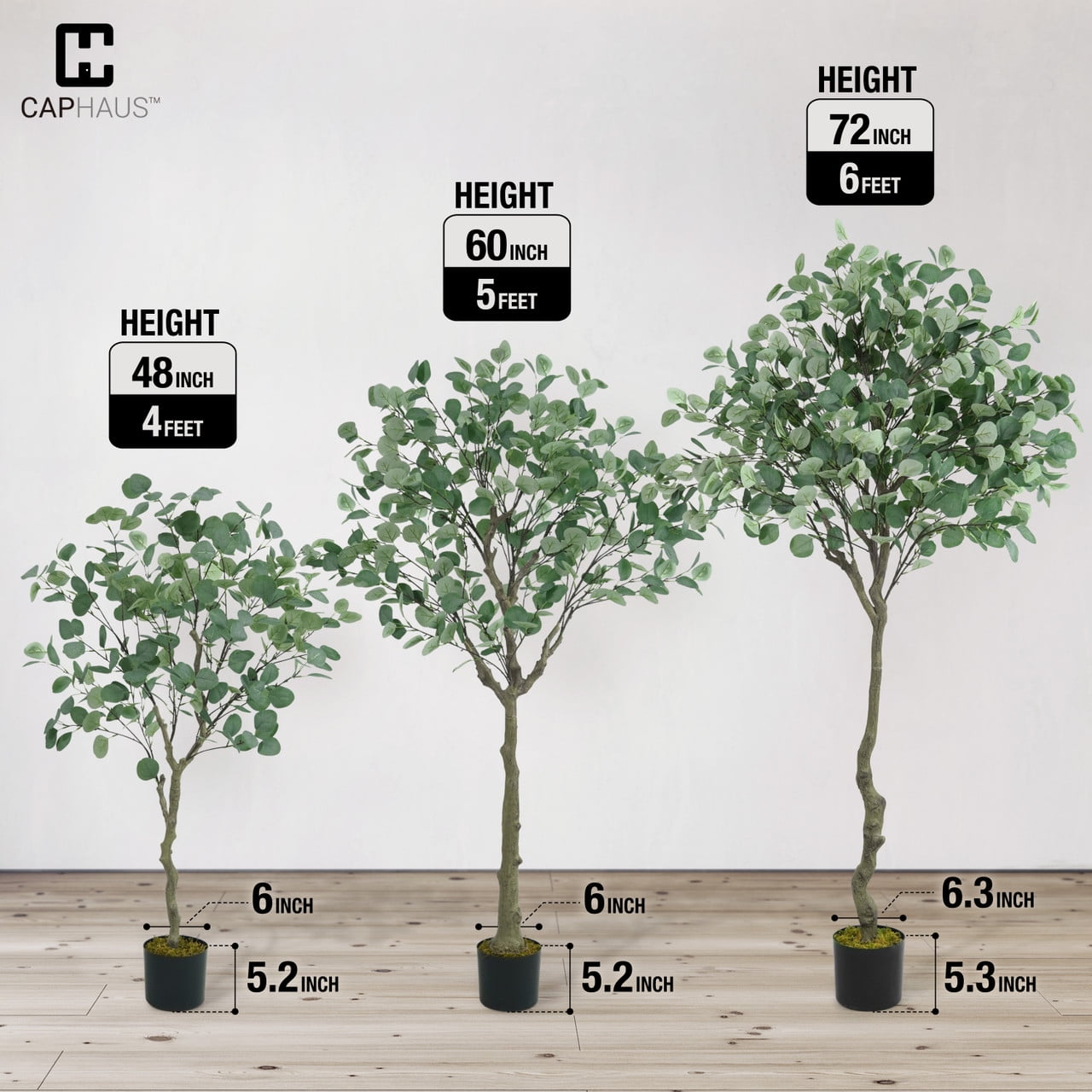 CAPHAUS 6 Feet, 72 Inch Artificial Eucalyptus Tree, Natural Large Faux Plants Indoor/Outdoor Patio, Home Décor, UV Resistant Artificial Outdoor Plants, Fake Greenery in Pot with Dried Moss