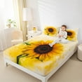 thumbnail image 4 of Feelyou Blooming Sunflower Twin Sheet Sets, White Gold Watercolor Twin Fitted Sheet, Rustic Flower Floral Flat Sheet, Ultra Soft Bedroom Decor, 3 Pieces, 4 of 7