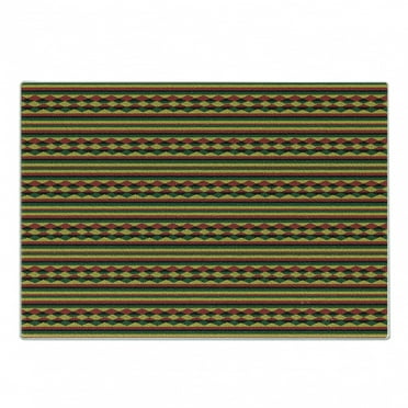 Kente Pattern Cutting Board, Traditional Pattern in Lively Colors Indigenous Culture Folklore, Decorative Tempered Glass Cutting and Serving Board, Small Size, Multicolor, by Ambesonne