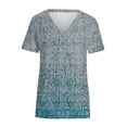 thumbnail image 4 of PENGXIANG Hauts pour Femmes Mode Décontractée Imprimé Col en V Manches Courtes T-shirt Imprimé Bleu G, 4 of 5