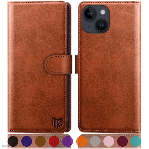 SUANPOT For iPhone 15 Plus Wallet Case with RFID Blocking Credit Card Holder,Light Brown