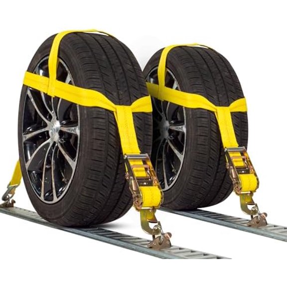 Tow Dolly Basket Straps with Flat Snap Hooks and Ratchets (2-Pack), Tow Dolly Straps  Tires 14-17 Inches, 12,000 LBS Break Strength, Tire Bonnet Tiedowns to Haul and Tow