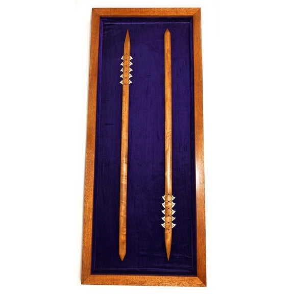 Koa Shadow box w/ Two 36" Spears 42"X 18" - Purple Velvet - Made In Hawaii | #koasb14