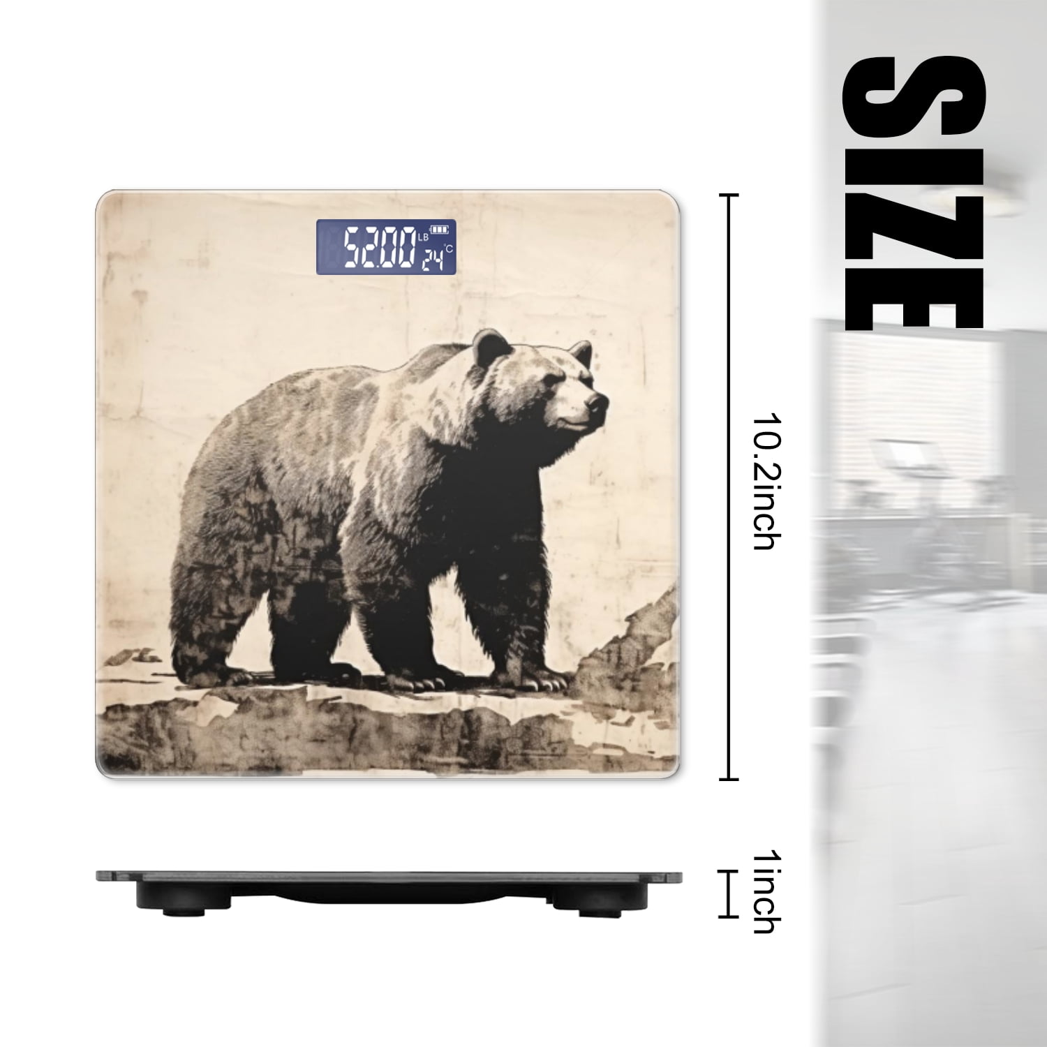 High Precision Body Weight Scale Smart Bathroom Scales with Large LCD Display(400lbs),Decorative for Bedroom-Vintage Drawing Of Old Grizzly Bear