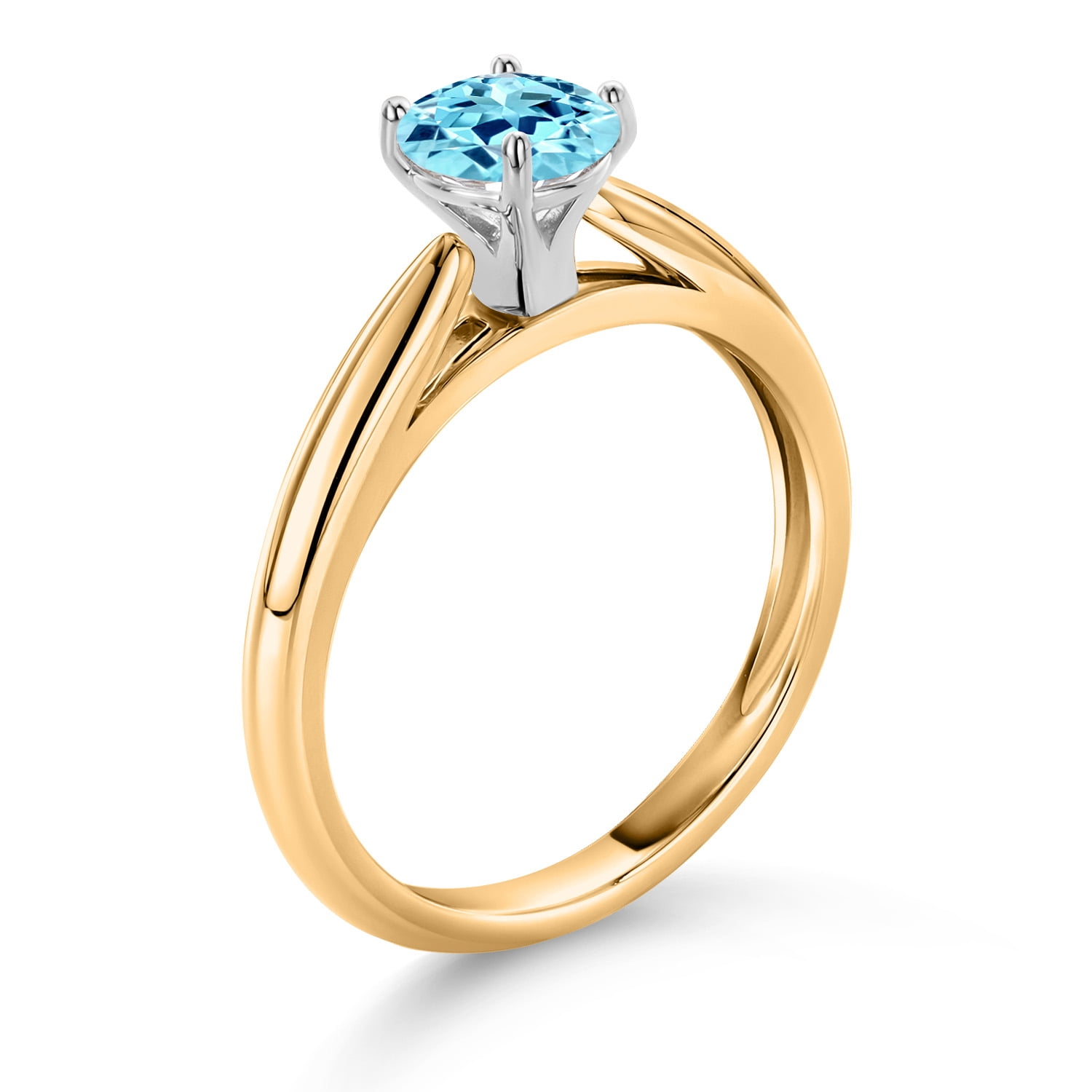 Gem Stone King 10K Yellow Gold Blue Apatite Solitaire Engagement Ring for Women (0.50 Cttw, Round 5MM, Gemstone, Available in Size 5, 6, 7, 8, 9)
