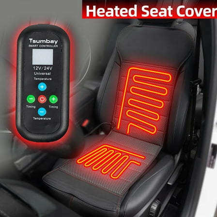 Universal Heated Car Seat Cushion Front Pad Carpet Warmer Pad 12-24V Winter Leather Black