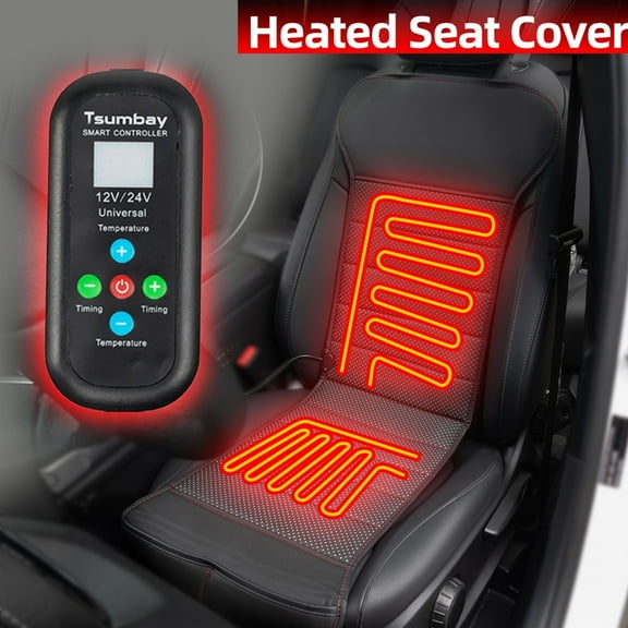 Universal Heated Car Seat Cushion Front Pad Carpet Warmer Pad 12-24V Winter Leather Black