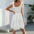 thumbnail image 4 of VUPSGEZ Knee Length Summer Dresses Women'S Solid Color Eyelet Embroidery Scallop Sleeveless Suspender Embroidered Jacquard Hollow Bow V Neck Mini Skirt Dress Cute Summer Dress(White,M), 4 of 7