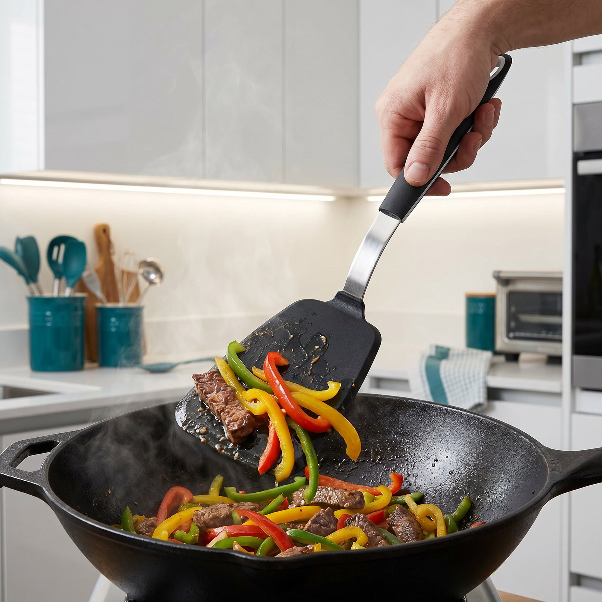 Unique Bargains Spatula Set with Rubber Tips for Non-Stick Cooking Black 14x3.7 inch
