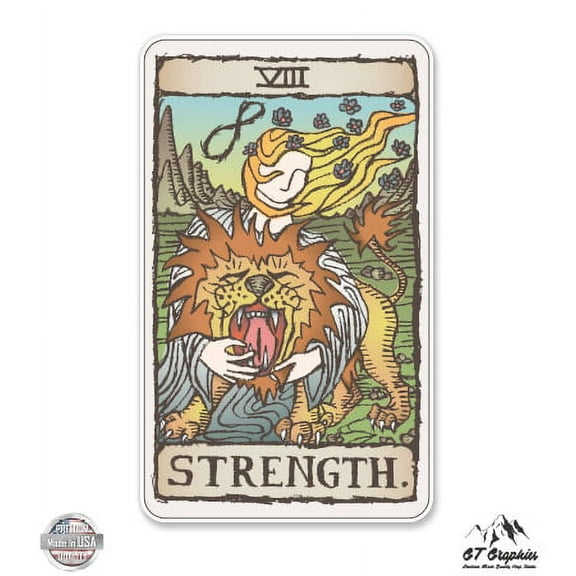 Strength Tarot Card - 3" Vinyl Sticker - For Car Laptop I-Pad Phone Helmet Hard Hat - Waterproof Decal