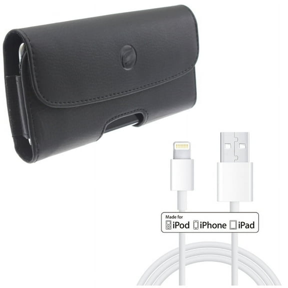 Case Belt Clip w 6ft MFi USB Cable for iPhone XS/X - Leather Holster Cover Pouch Loops, Certified Charger Cord Power Wire Sync for iPhone XS/X