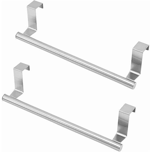 Januofit Over The Cabinet Towel Holder - 2 Pack Stainless Steel Door Mount Towel Bar, No Drill Hanger for Kitchen Cabinet & Pantry Organization